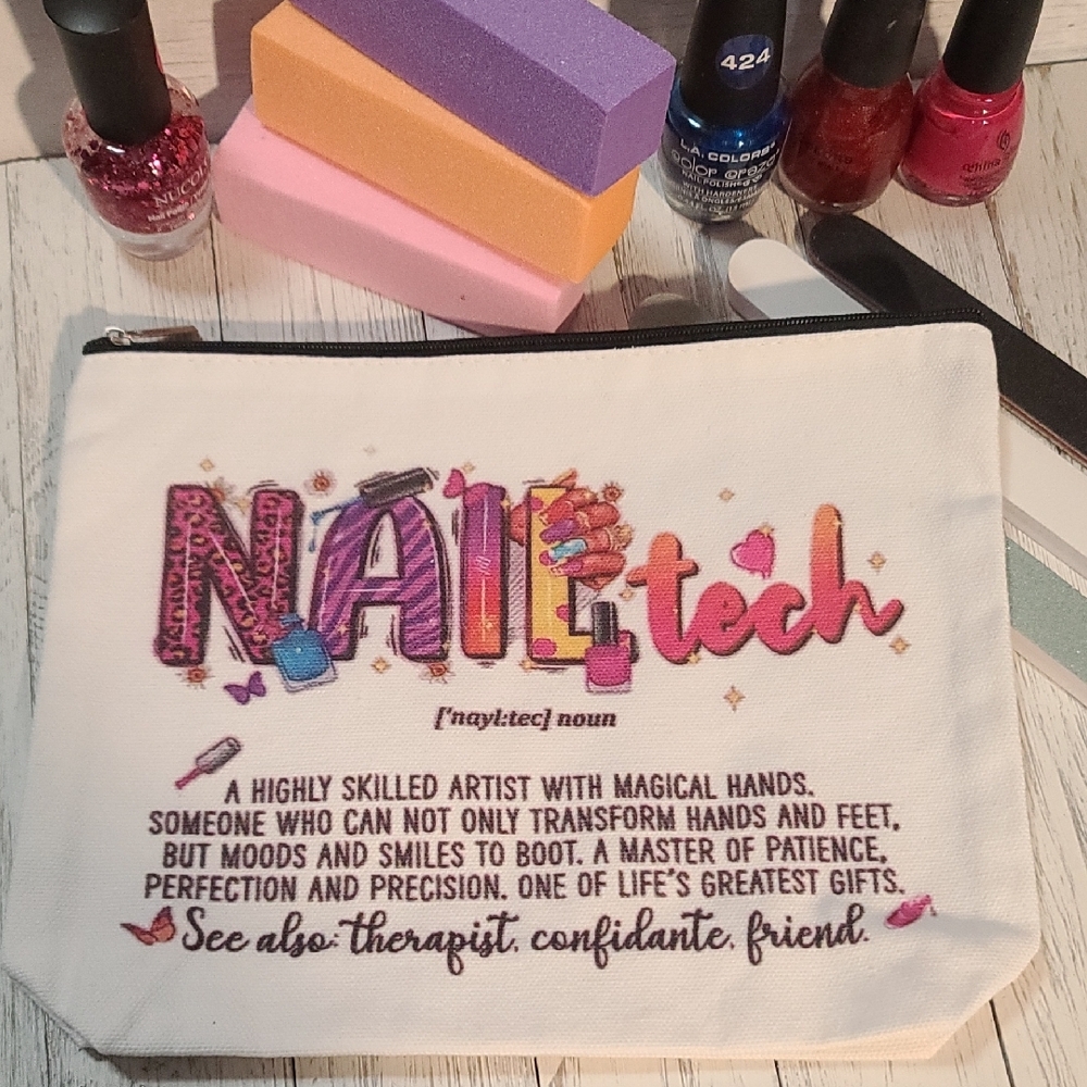 Nail Tech Cosmetic Pouch Zippered Bag For Carrying Essentials & Travel NWT
